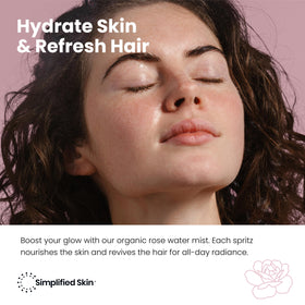 Simplified Skin misting action over skin illustrating quick hydration and refresh benefit