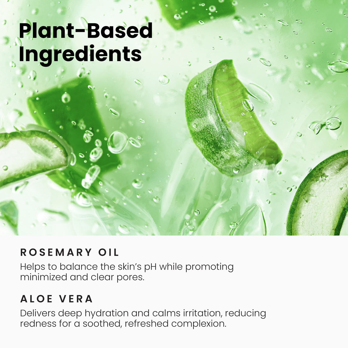 Simplified Skin bottle beside aloe leaves showing soothing, hydrating ingredients