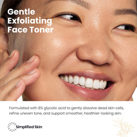 Simplified Skin label close-up highlighting glycolic acid concentration and usage