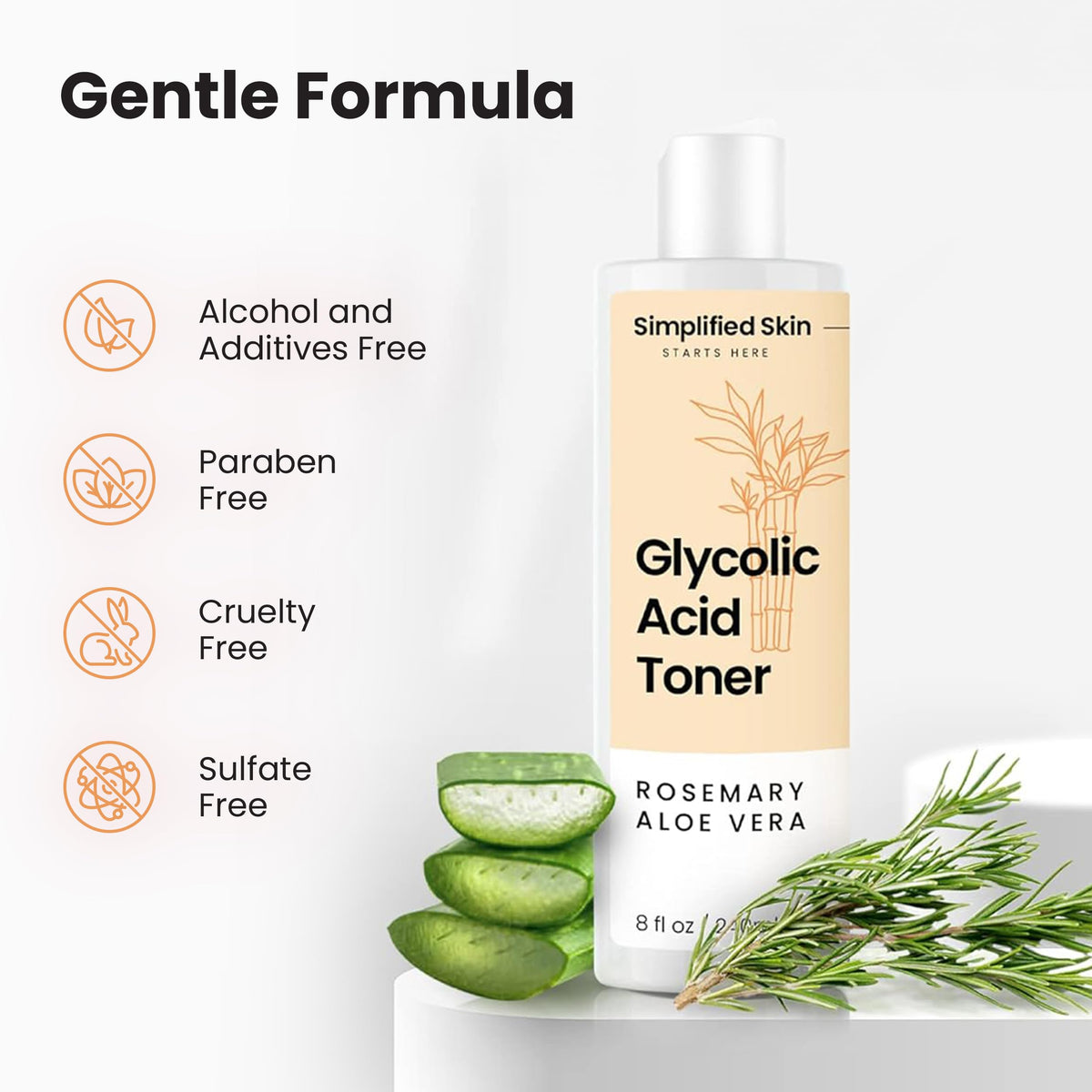 Simplified Skin bottle held in hand for scale to show 8 fl oz size convenience