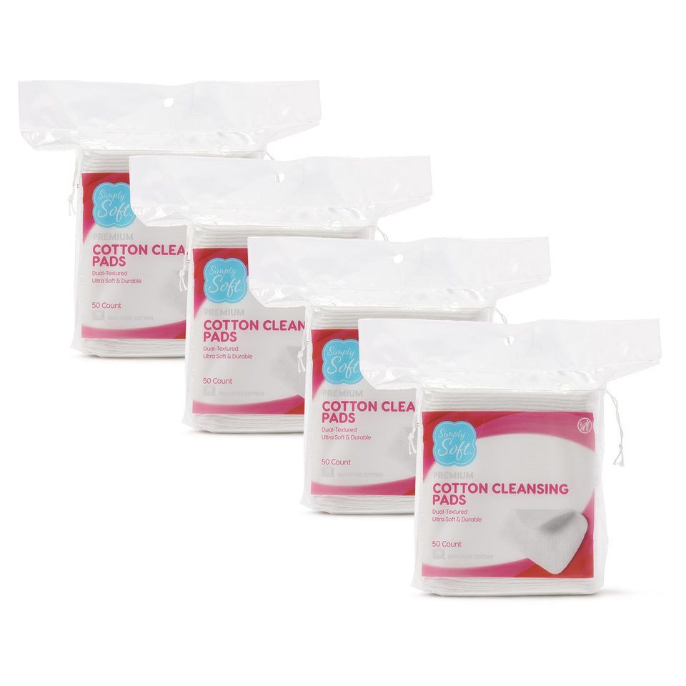 Simply Soft front packaging showing 200-count jumbo cotton pads and clear branding benefit convenience
