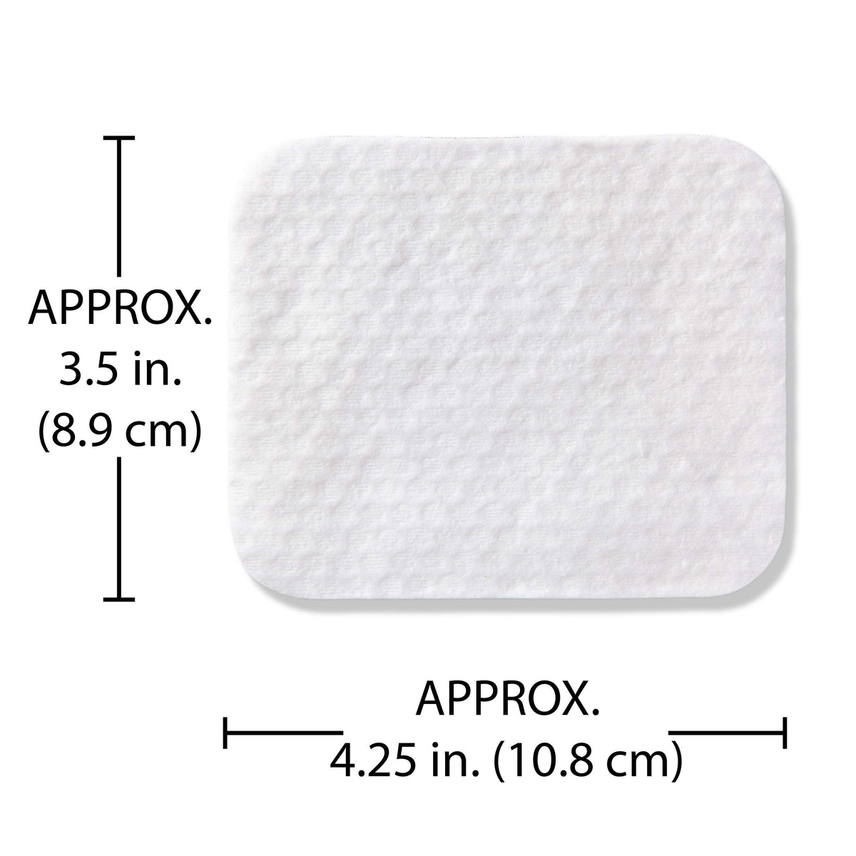 Simply Soft pad held in hand to show 3.5 x 4.5 inch scale and fewer pads per routine