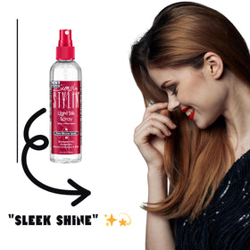 Simply Stylin' applied to hair strand showing smooth texture and added shine benefit