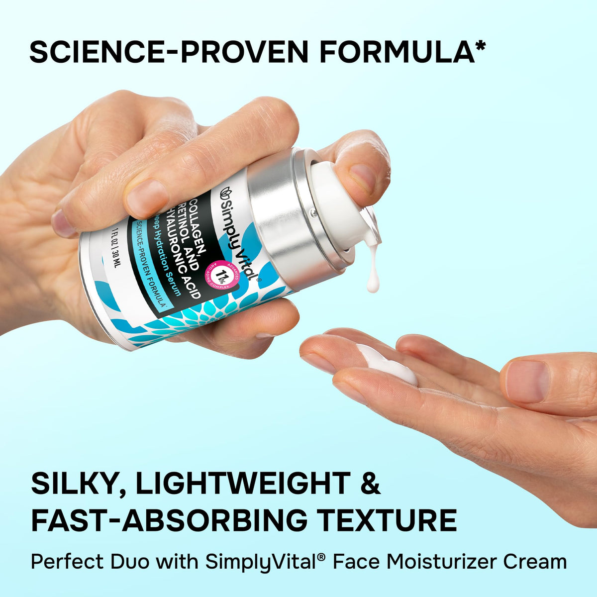 SimplyVital ingredient collage highlighting collagen retinol hyaluronic boost