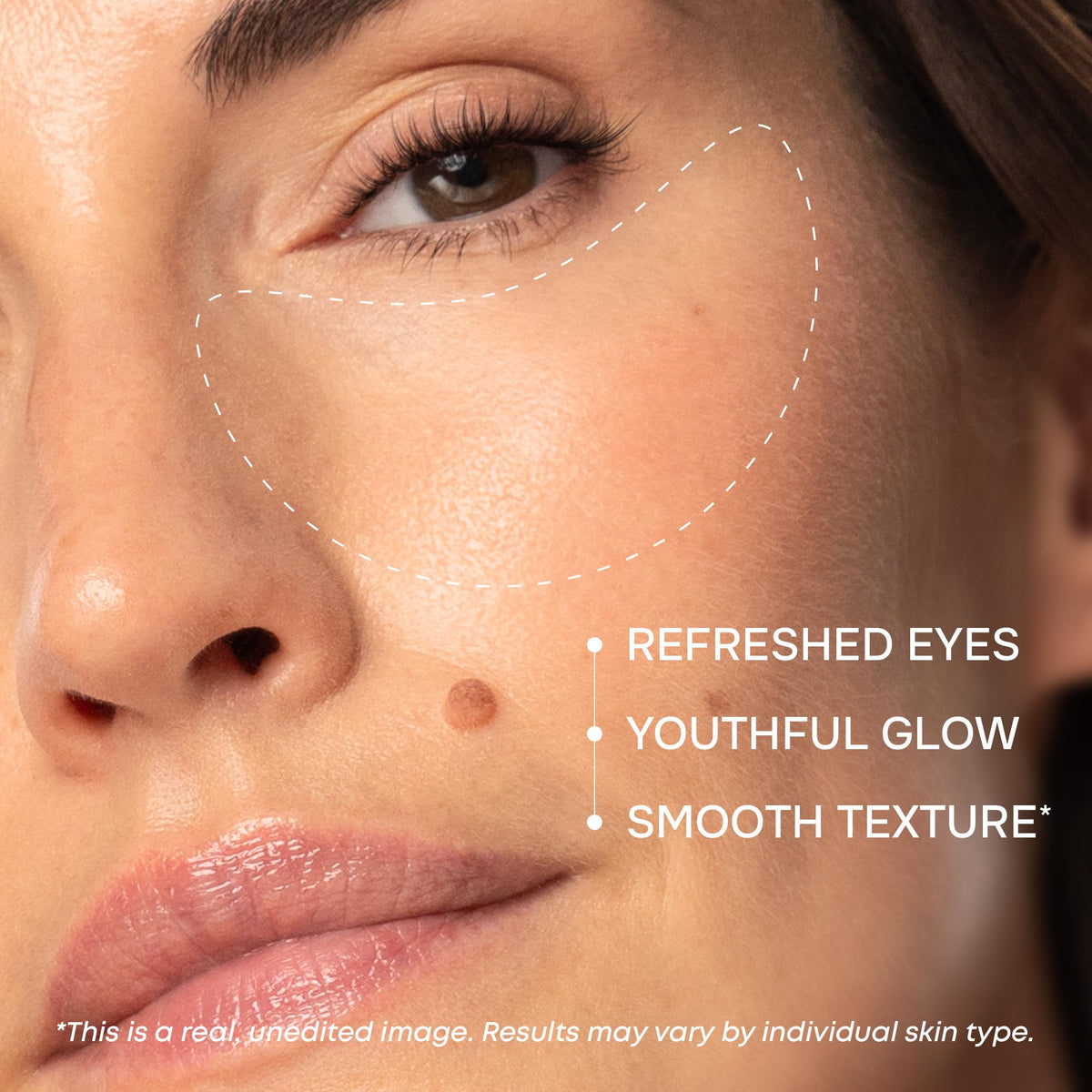 SimplyVital patches applied under eye during morning routine for quick refresh