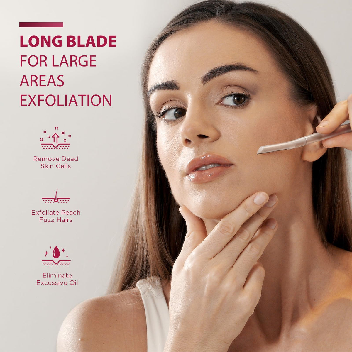 SINAHET close-up of stainless steel blade micro-edge for gentle exfoliation