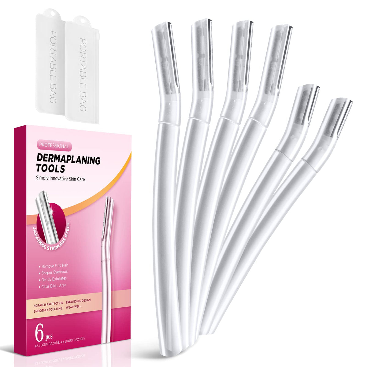 SINAHET front packaging showing six dermaplane razors for travel convenience