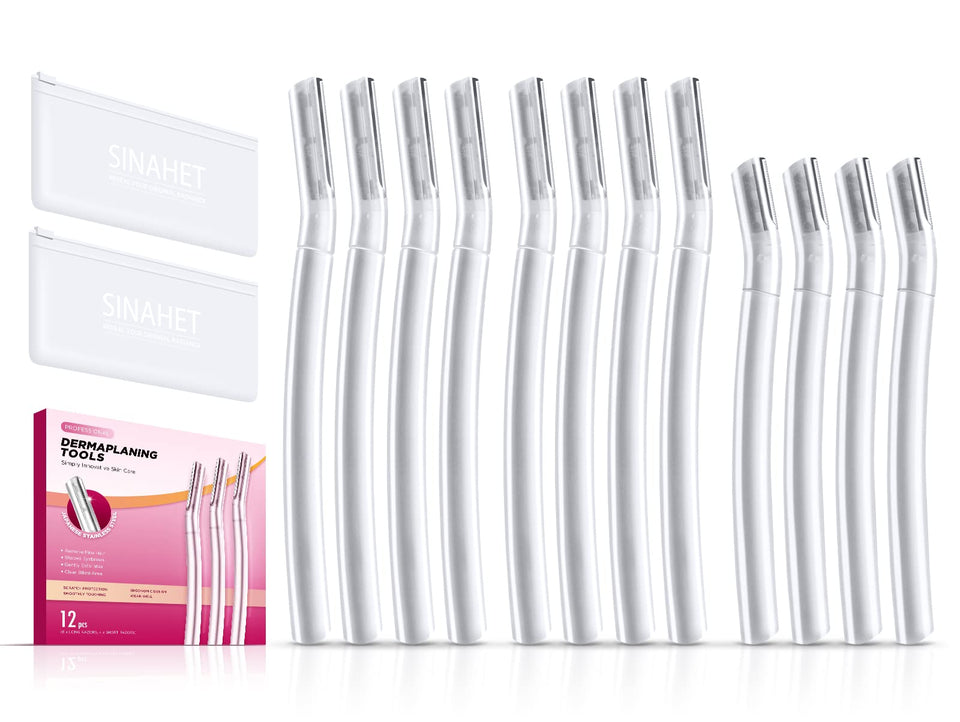 SINAHET front packaging showing 12 dermaplaning blades for consistent exfoliation