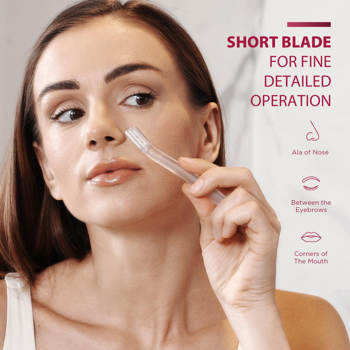 SINAHET demonstrated on cheek to remove peach fuzz for smoother makeup