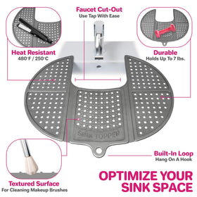 Sink Topper holding makeup brushes and cosmetics to declutter counter