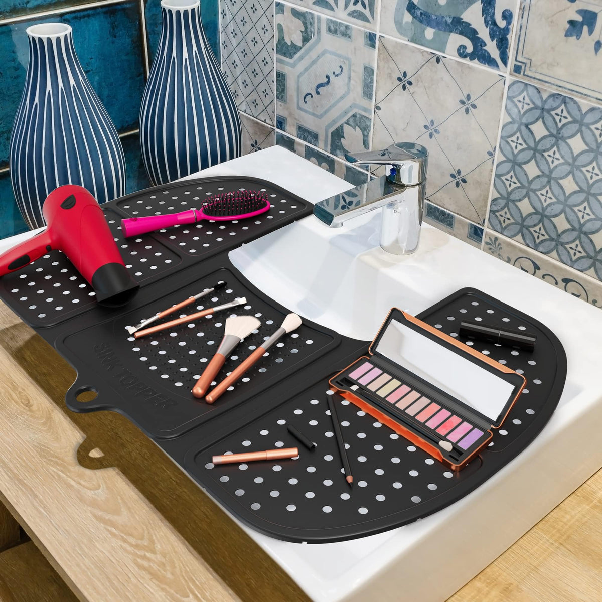 Sink Topper supporting weight demonstration showing seven pound capacity