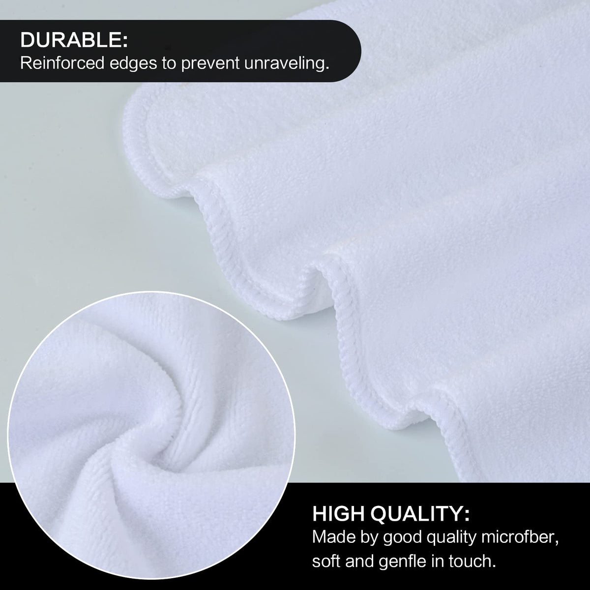 Hand holding SINLAND 12x12 cloth demonstrating convenient size and portability