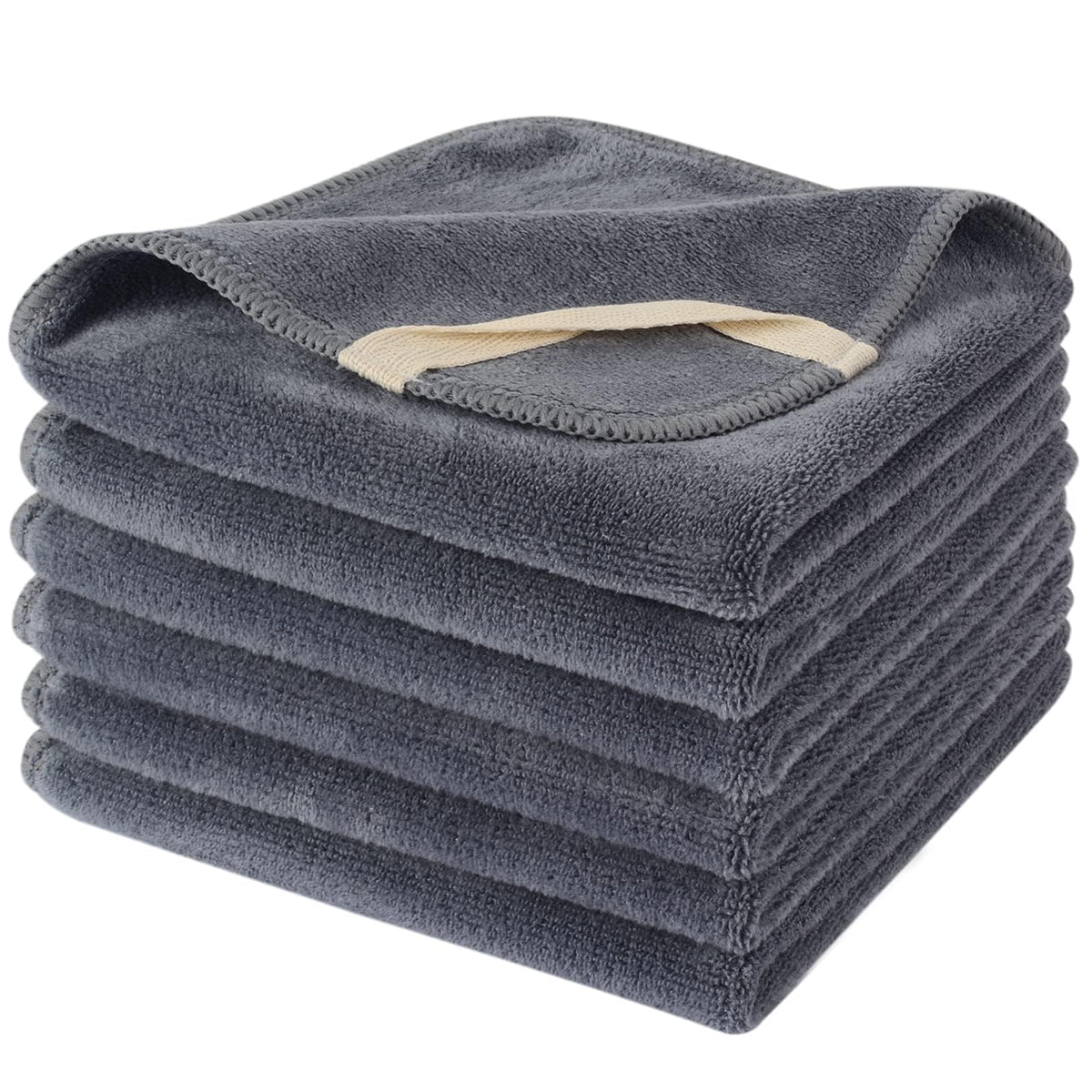 SINLAND front view of 6-pack grey washcloths showing neat packaging and value