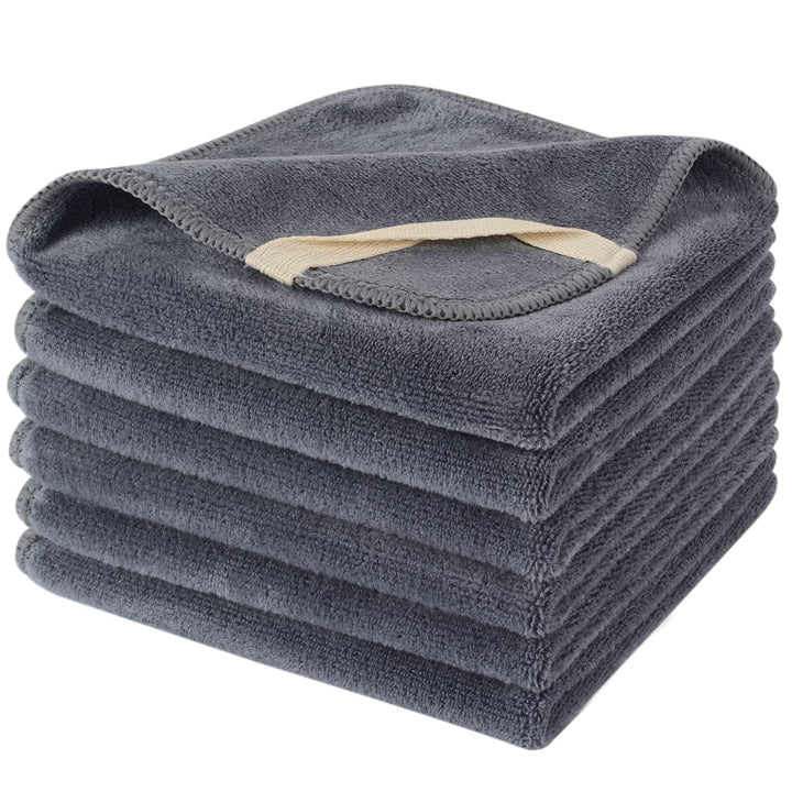SINLAND front view of 6-pack grey washcloths showing neat packaging and value