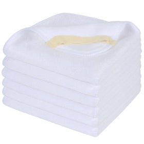 SINLAND six-pack front view showing clean white 12x12 inch washcloths for everyday use