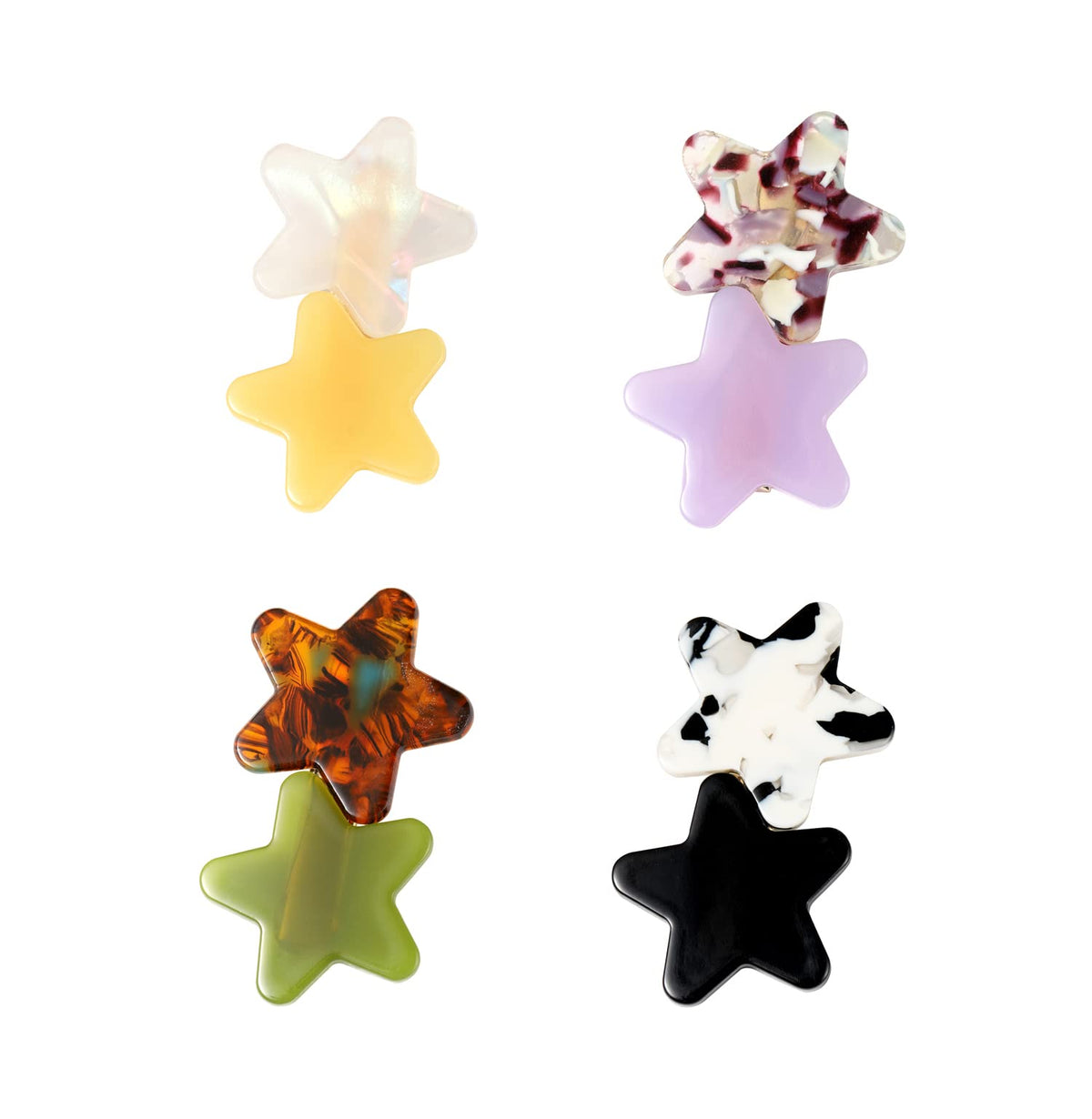SINNKY front view of four multicolor star clips showing fashion appeal and secure hold