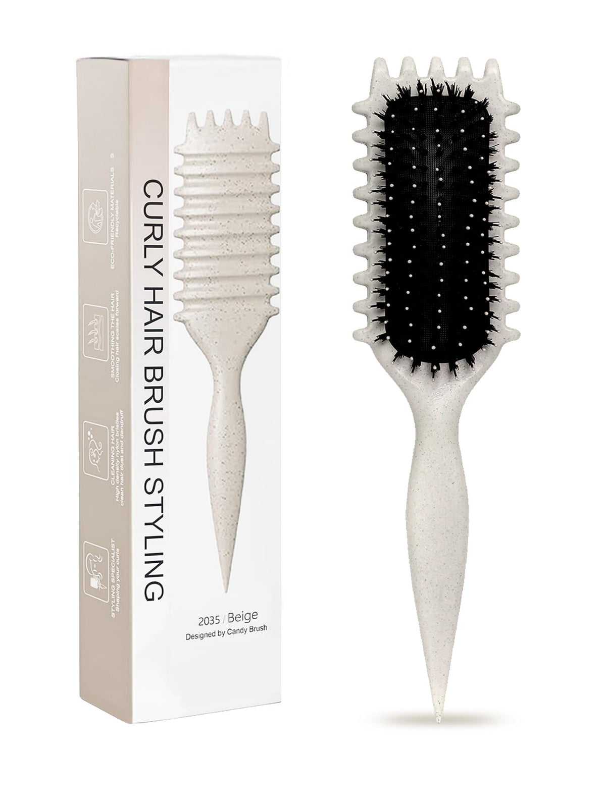 Sintario beige brush front view showing compact curl tool and neutral finish for easy styling