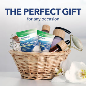 SinuCleanse lifestyle bathroom spa setting showing relaxing shower benefit