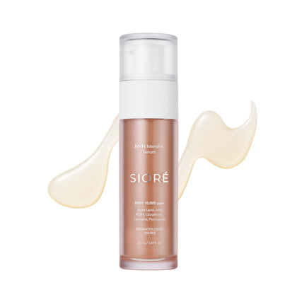 SIORÉ front bottle view showing sleek packaging and premium serum benefits
