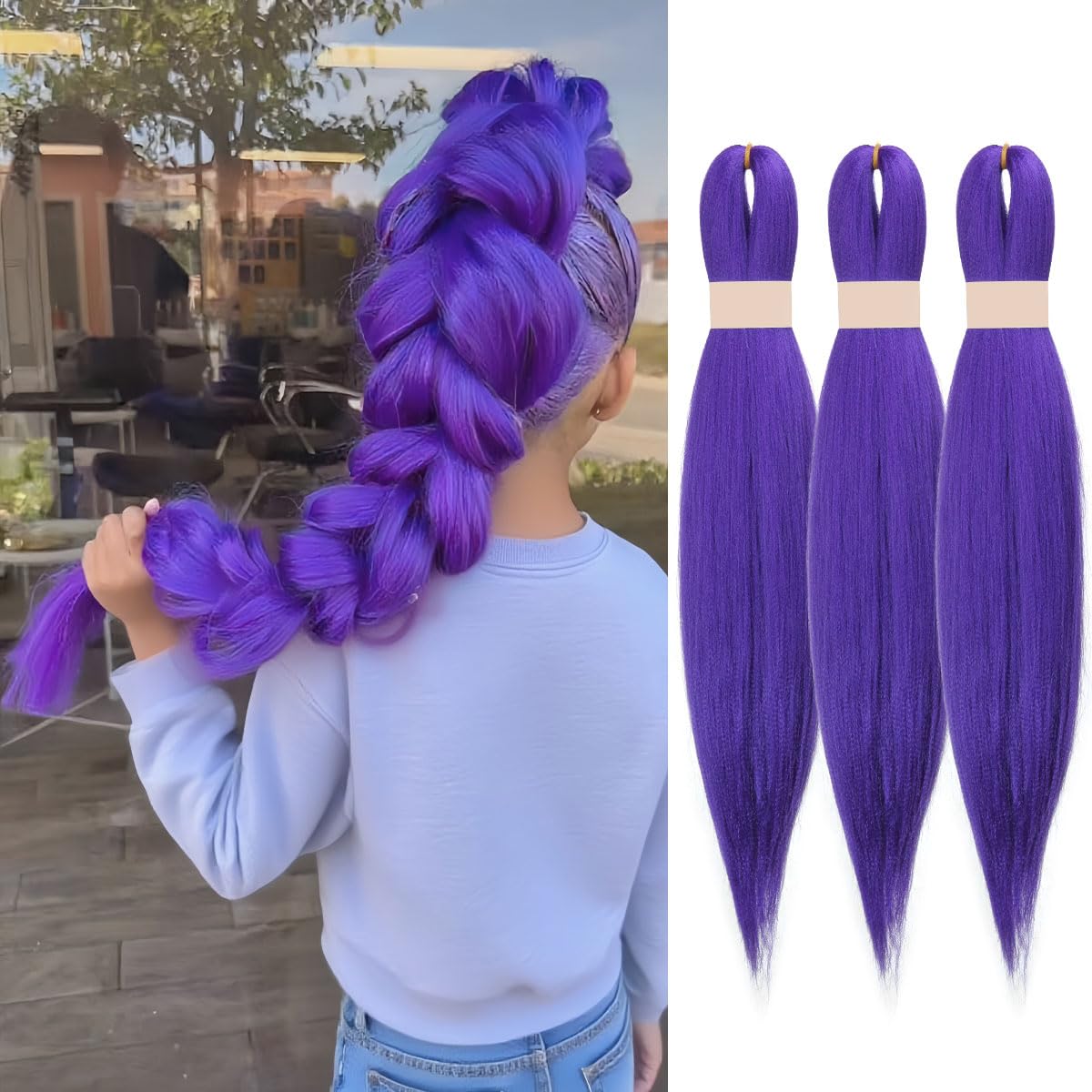 Siphis front packaging showing vibrant purple braids and easy-install benefit
