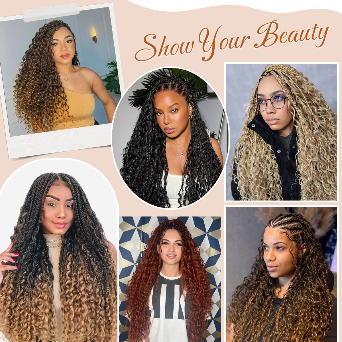 Siphis lifestyle photo of boho braids worn outdoors showcasing natural blended color