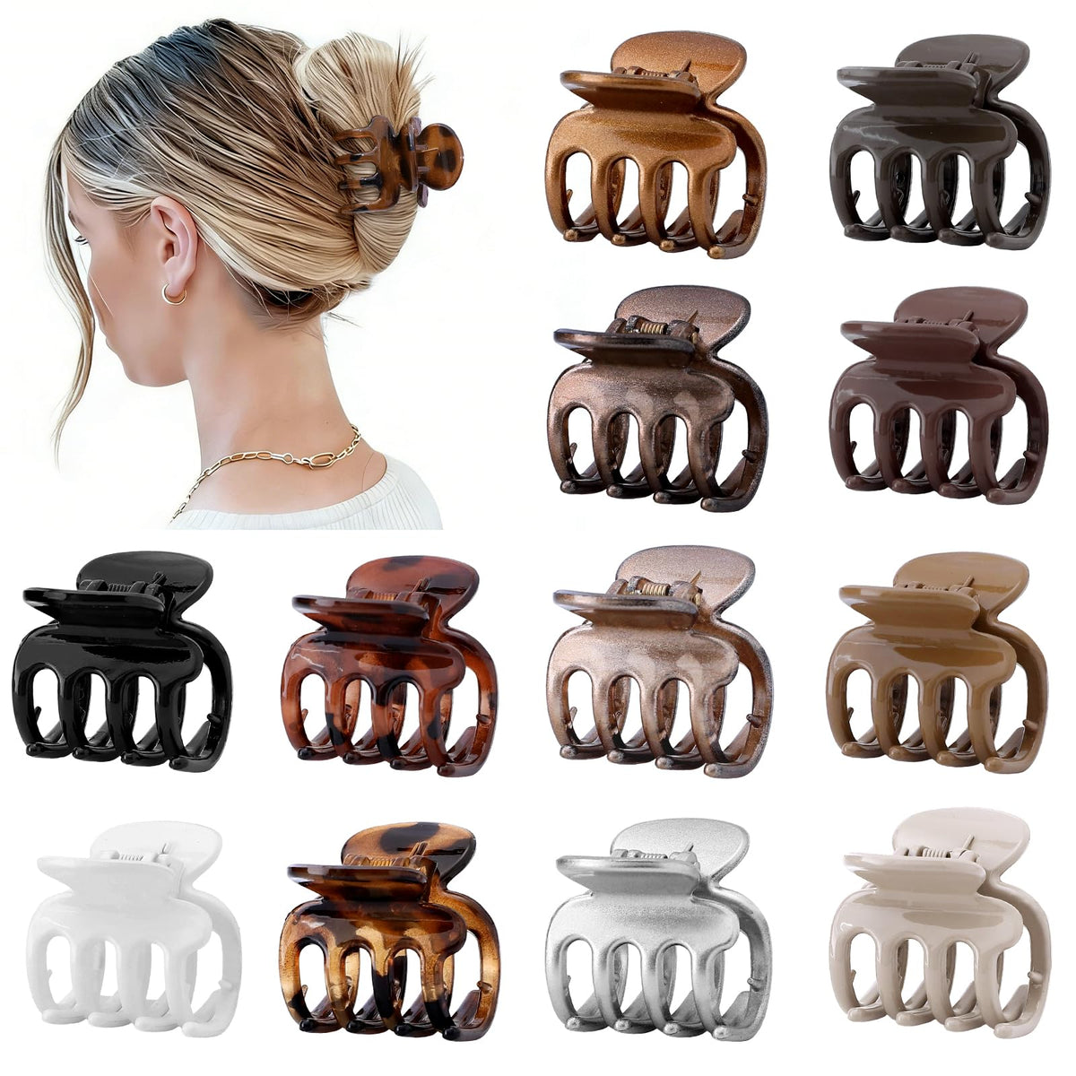 Sisiaipu front view of 12-piece clip set showing colors and packaging benefits
