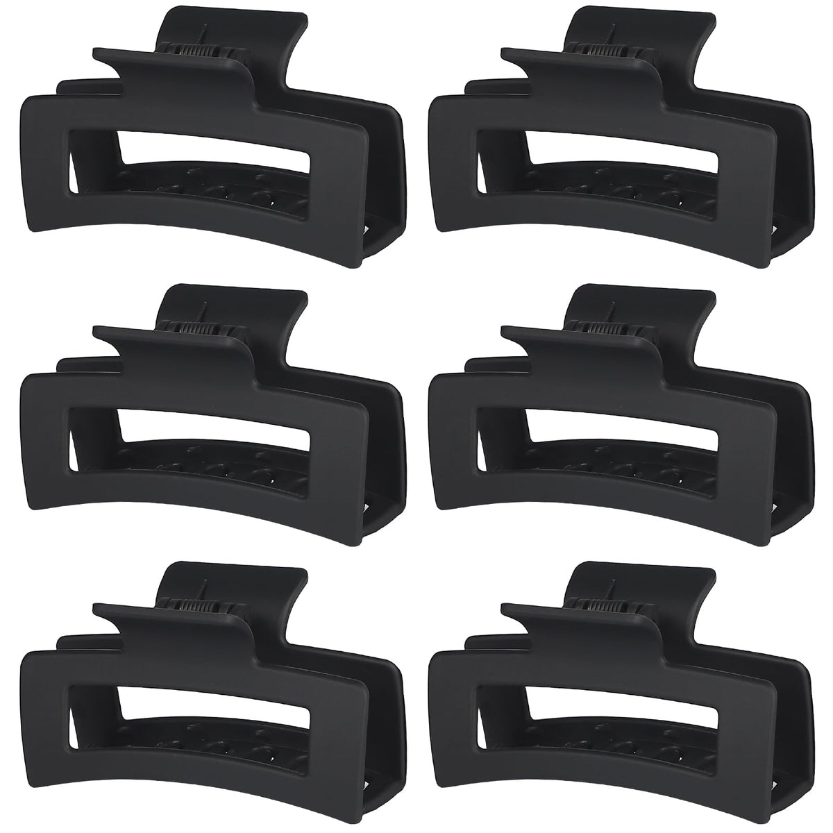 Sisiaipu front view of six black rectangular claw clips showing neat pack and modern look
