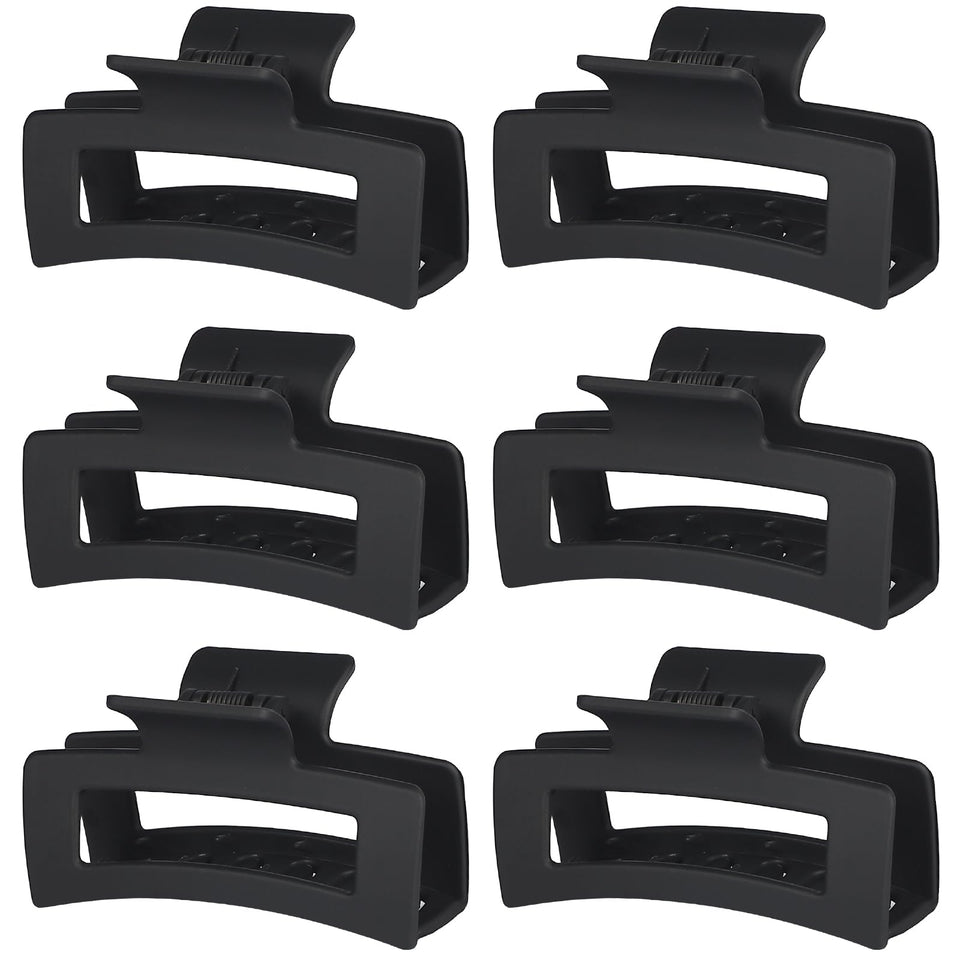 Sisiaipu front view of six black rectangular claw clips showing neat pack and modern look