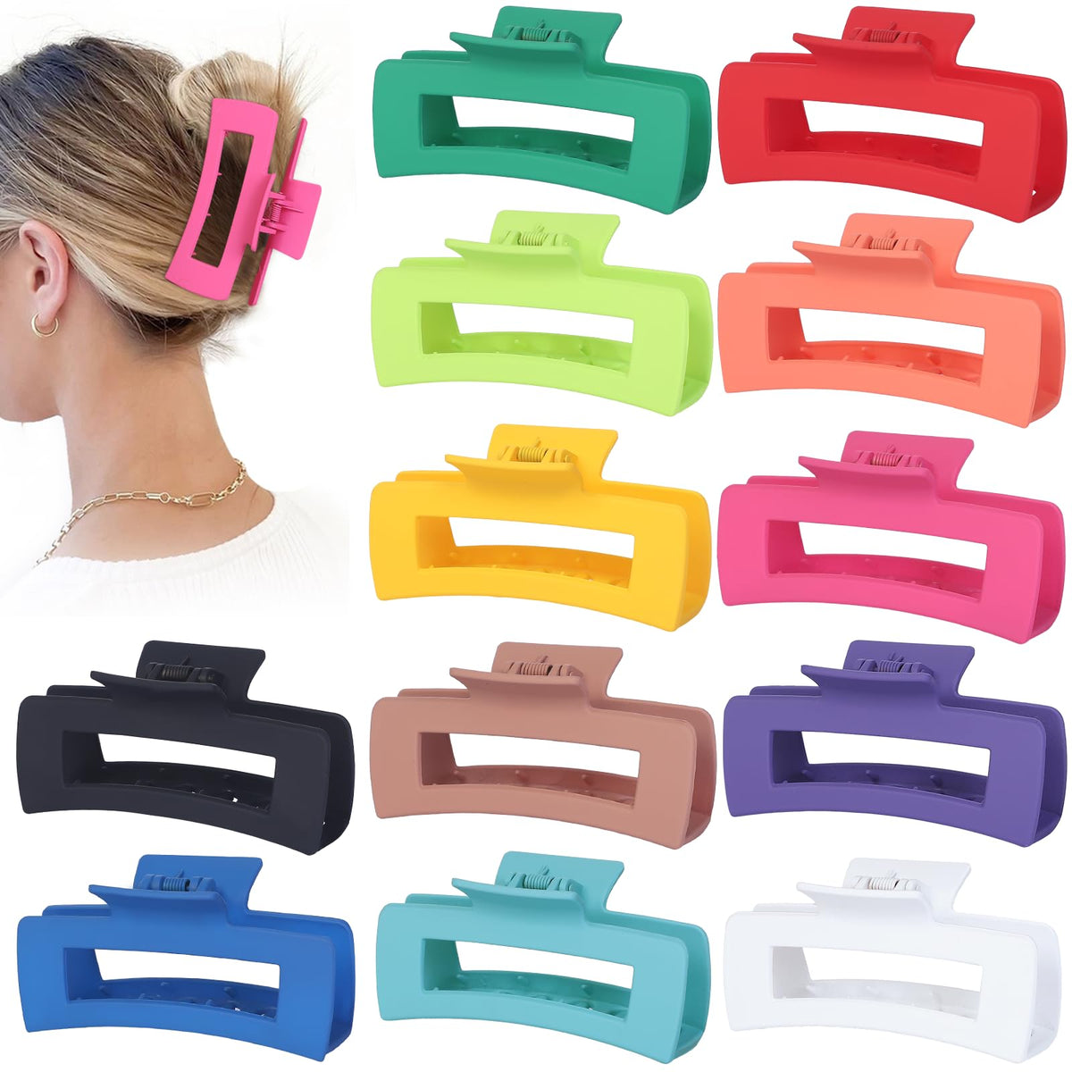 Sisiaipu front view of 12-pack jumbo claw clips showing variety and convenience