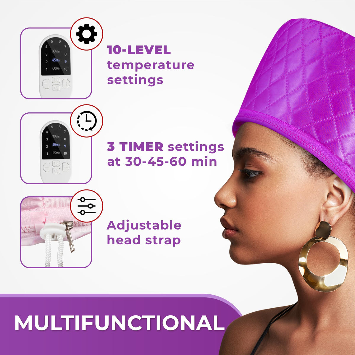 SISWOW cap worn by model during treatment, hands-free conditioning convenience benefit