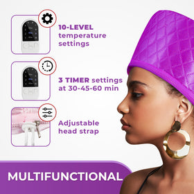 SISWOW cap worn by model during treatment, hands-free conditioning convenience benefit