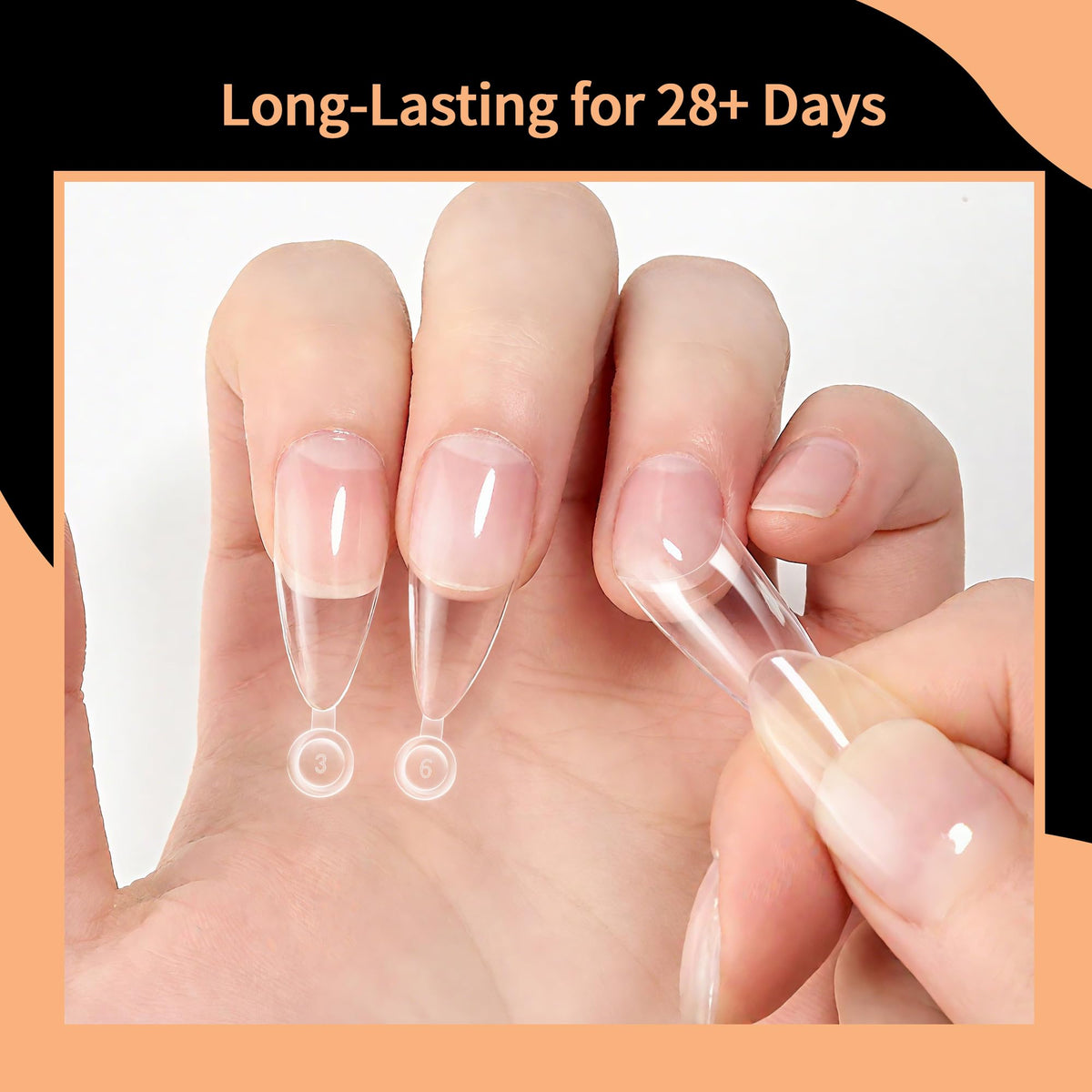 SITELENABY press-on nails worn on hands demonstrating natural almond look