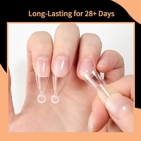 SITELENABY press-on nails worn on hands demonstrating natural almond look