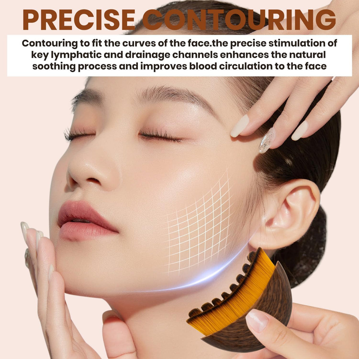 sixco brush along jawline showing targeted contouring and depuffing benefit