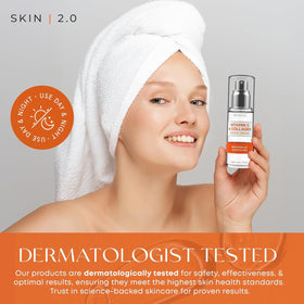 Skin 2.0 applying serum to cheek demonstrating brightening and smoothing