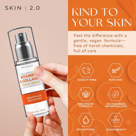 Skin 2.0 close-up label highlighting key ingredients and clean formulation