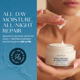 Skin 2.0 day cream in hand demonstrating quick absorption and matte finish