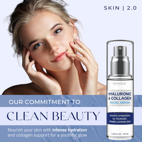 Skin 2.0 dropper releasing serum illustrating lightweight hydrating texture