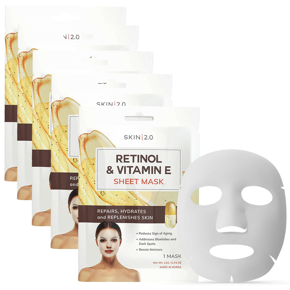 Skin 2.0 front packaging showing five-mask box and benefits