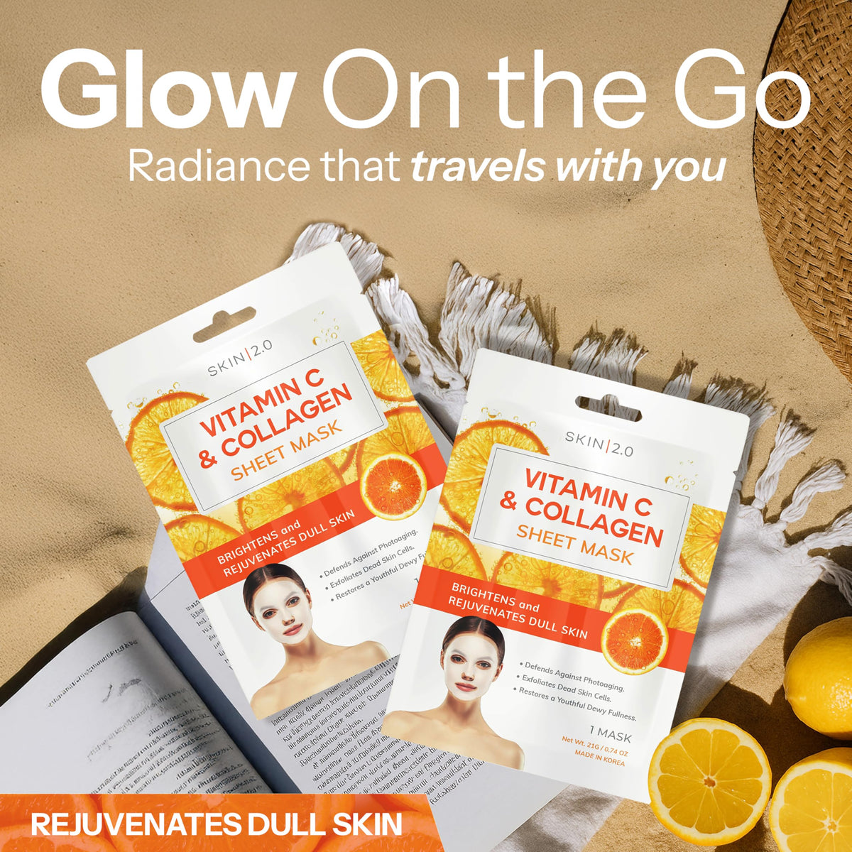 Skin 2.0 mask applied on face illustrating easy at-home use