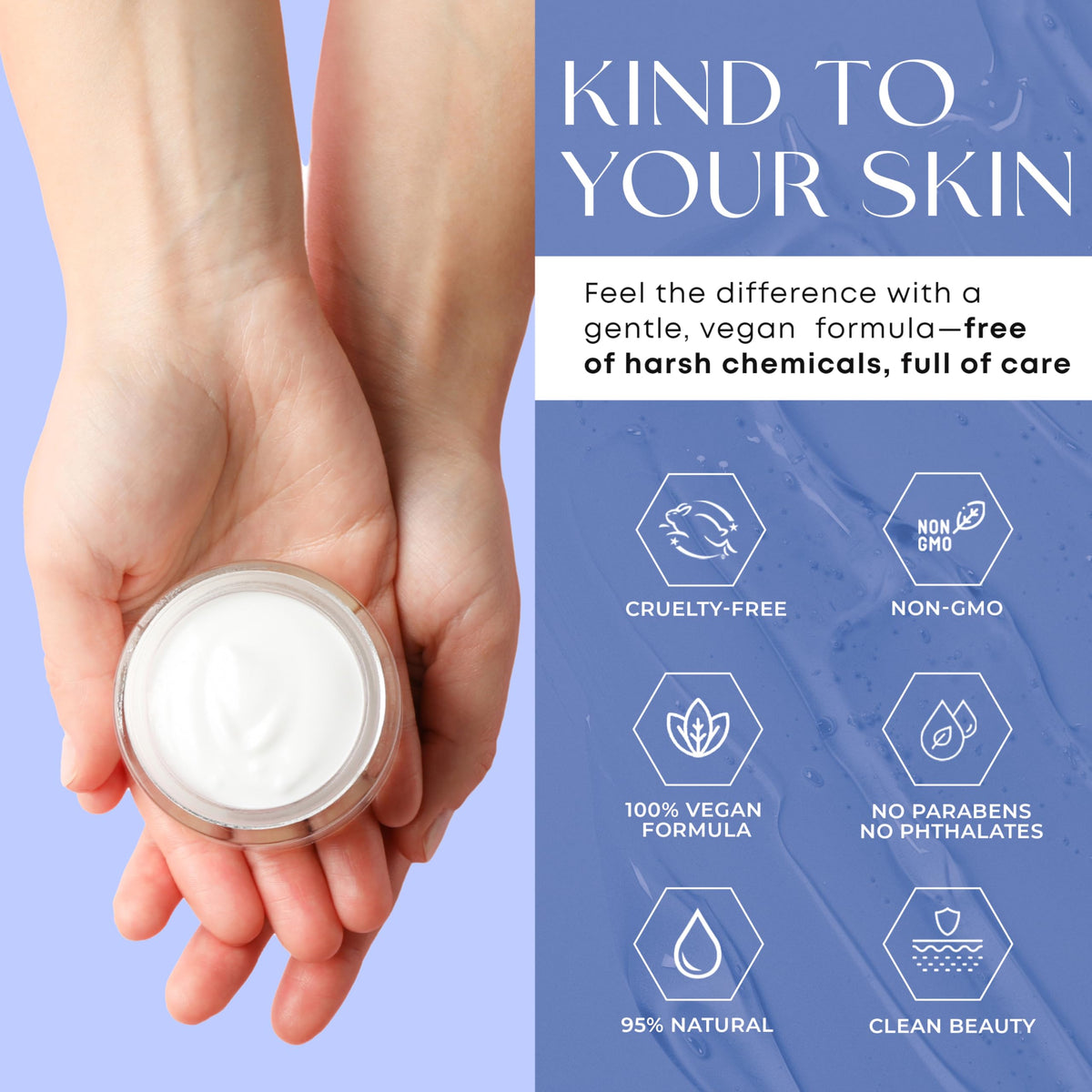 Skin 2.0 jar in hand for scale showing compact travel-friendly 1.69 oz size