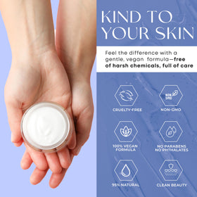 Skin 2.0 jar in hand for scale showing compact travel-friendly 1.69 oz size