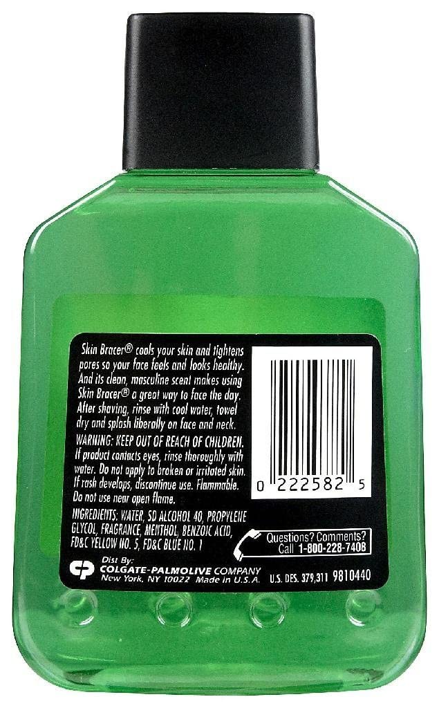 Skin Bracer by Mennen bottle in hand demonstrating size and controlled pour for quick post-shave application