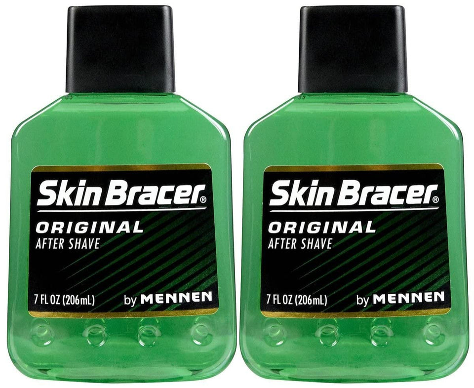 Skin Bracer by Mennen front packaging showing two 7 oz bottles and clear labeling for easy identification and supply