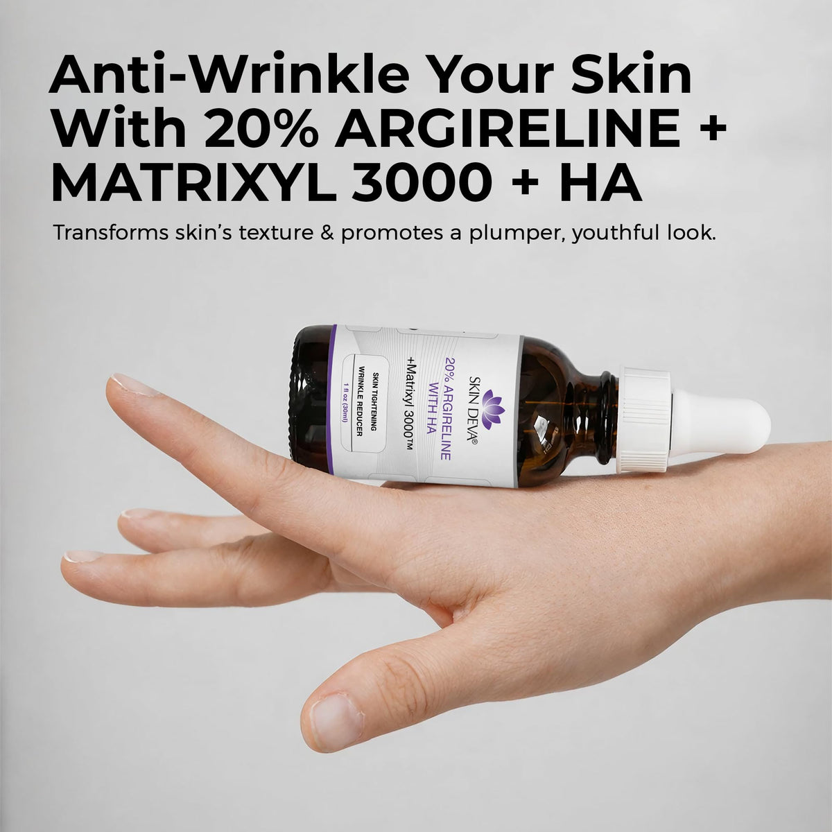 SKIN DEVA single droplet on skin demonstrating immediate hydration benefit visible plumping