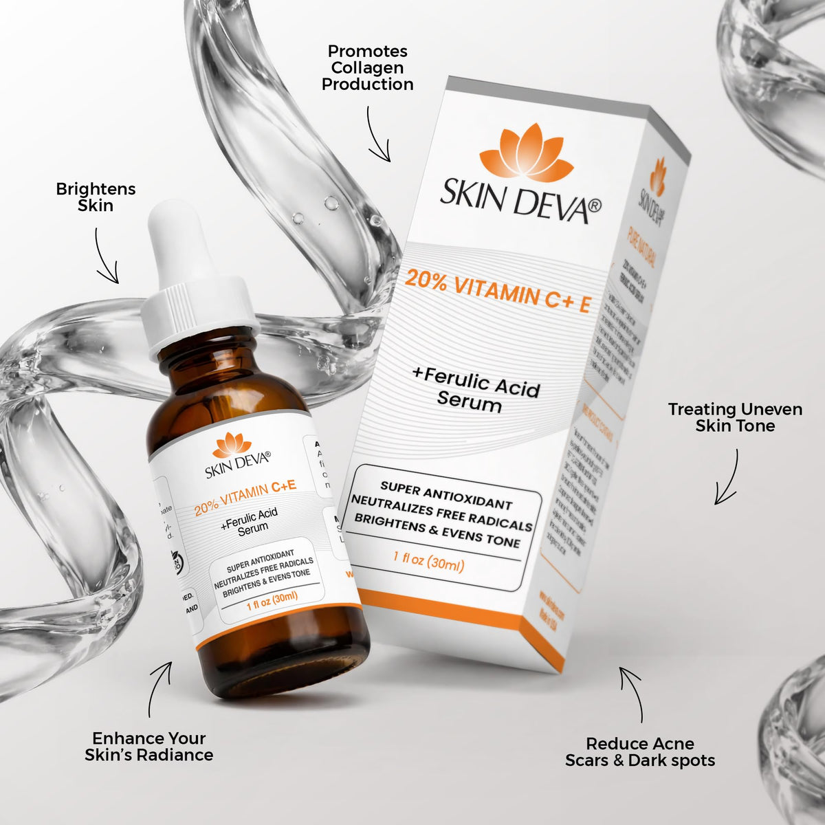 SKIN DEVA dropper dispensing serum demonstrating precise controlled application benefit