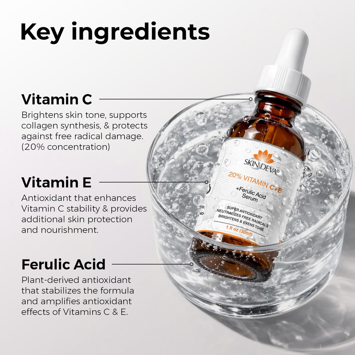 SKIN DEVA lifestyle bathroom shelf with bottle, illustrates everyday skincare use