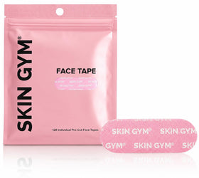 SKIN GYM front packaging showing 128 pre-cut wrinkle strips and benefits
