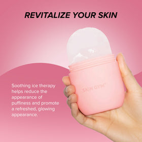 SKIN GYM ice roller in use on face to reduce puffiness and refresh skin
