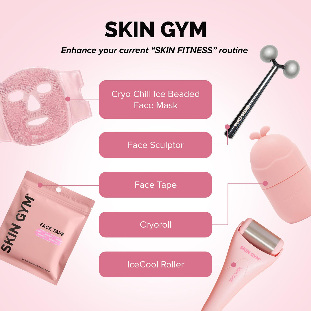 SKIN GYM ice roller on a vanity with towel for spa-like at-home soothing